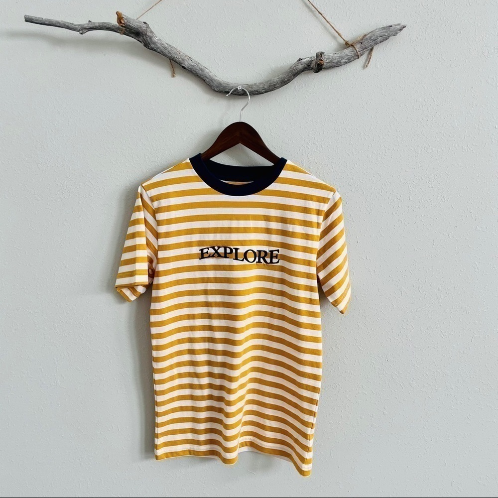 3/$20 No Boundaries Mustard Stripe Explore Tee